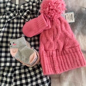Pink Knit Hat and Mittens Set for Kids